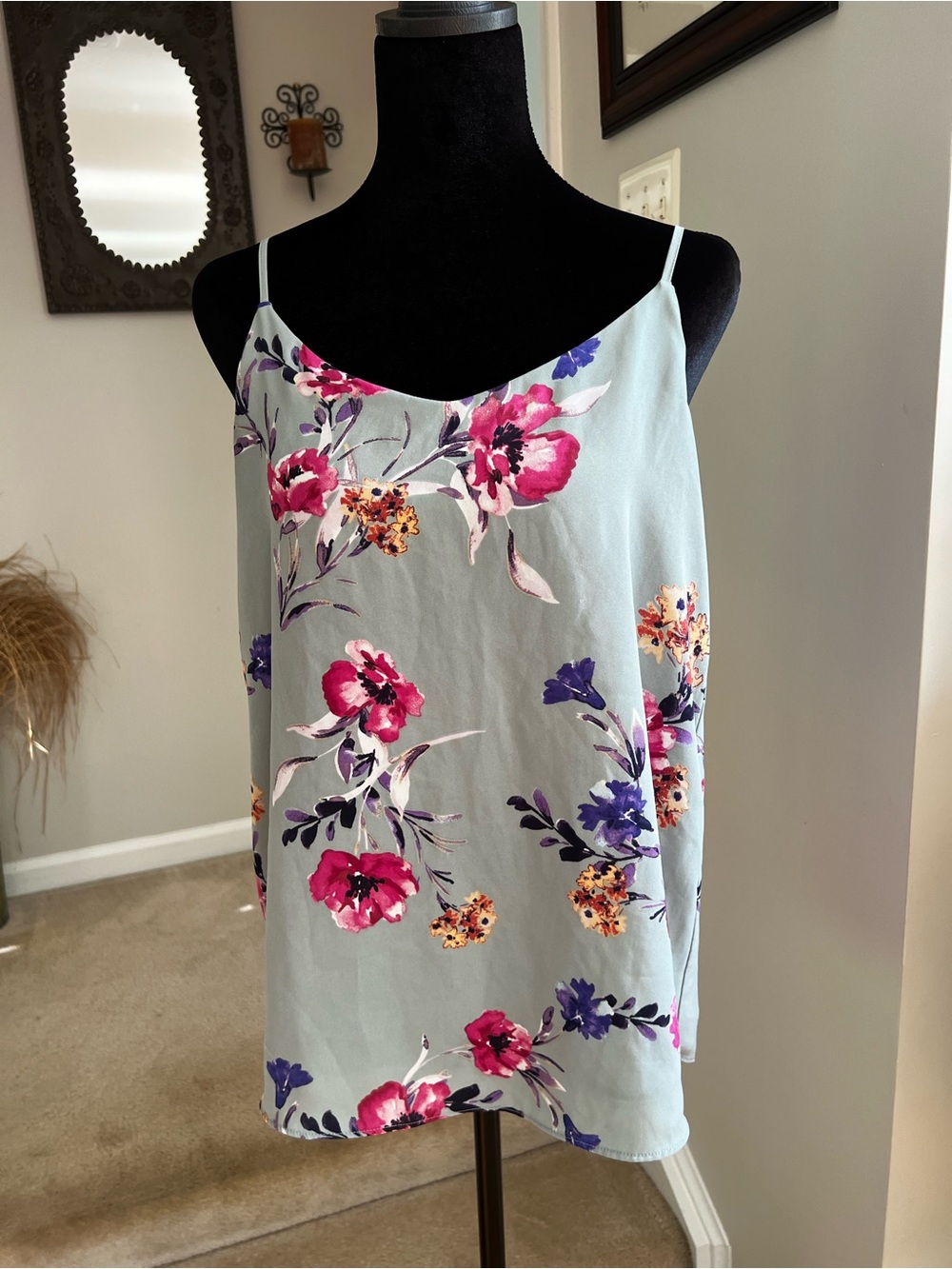 Pink Republic Sage Green Floral Cami Tank Top Size M
